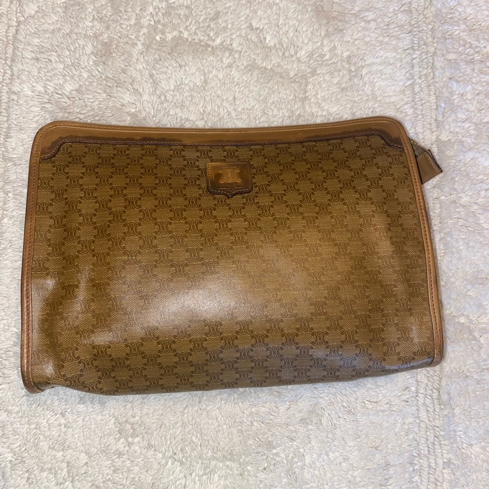 Celine Brown Leather Cosmetic Case with Quilted Design